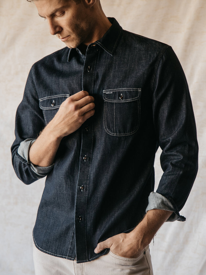 The Brace Long Sleeve Shirt - Indigo-HIROSHI KATO-Over the Rainbow