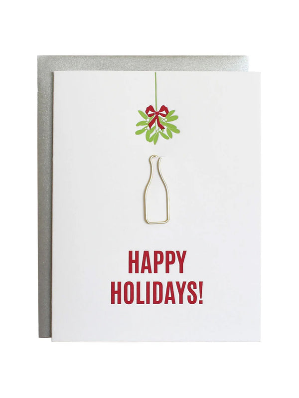 Happy Holidays Mistletoe Paper Clip Letterpress Card-CHEZ GAGNE LETTERPRESS-Over the Rainbow