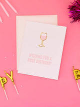 Wishing You a Rosé Birthday - Paper Clip Card-CHEZ GAGNE LETTERPRESS-Over the Rainbow