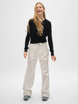 Essential Cashmere Crewneck Cardigan - Black-WHITE + WARREN-Over the Rainbow