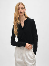 Essential Cashmere Crewneck Cardigan - Black-WHITE + WARREN-Over the Rainbow