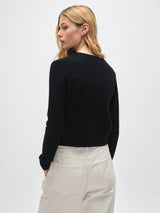 Essential Cashmere Crewneck Cardigan - Black-WHITE + WARREN-Over the Rainbow