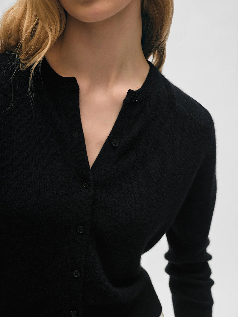 Essential Cashmere Crewneck Cardigan - Black-WHITE + WARREN-Over the Rainbow