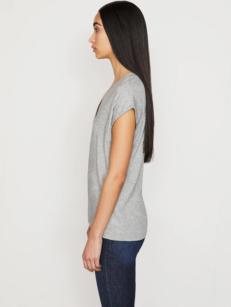 Le Mid Rise V Neck T-Shirt - Gris-FRAME-Over the Rainbow