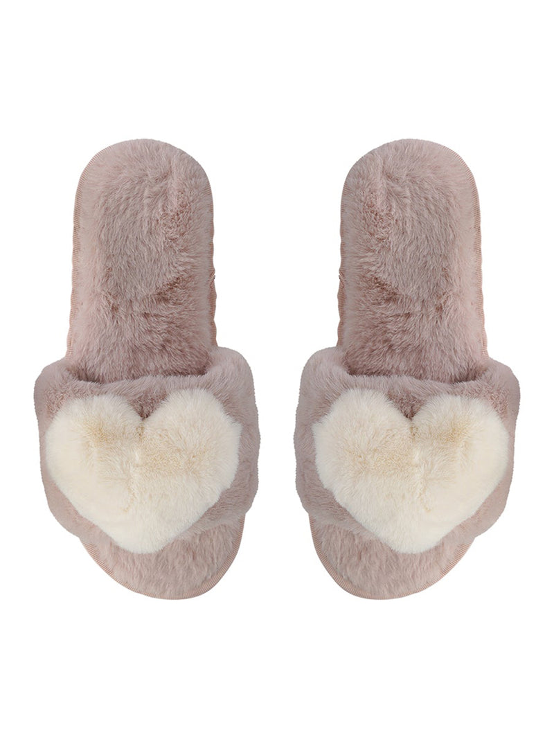 Plush Heart Slippers - Pink-LIM LIM-Over the Rainbow