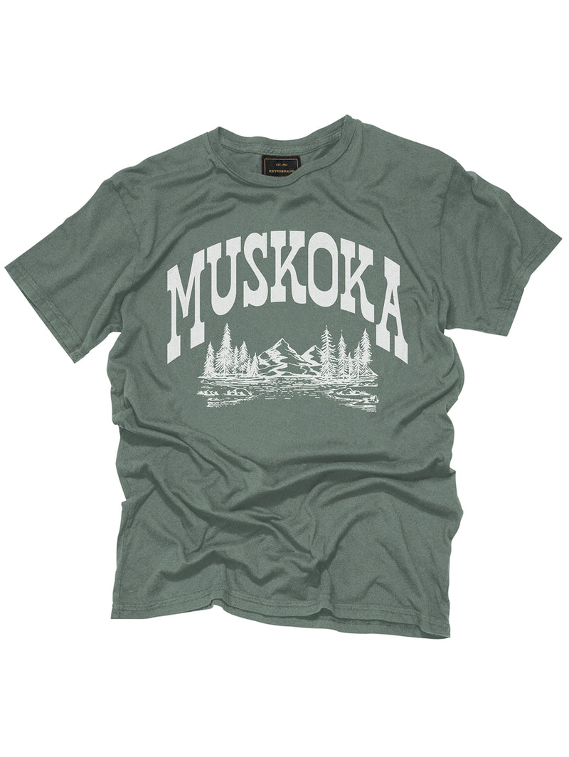 Muskoka Landscape Unisex T-Shirt - Vintage Green-Retro Brand-Over the Rainbow