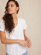 Short Sleeve V-Neck T-Shirt - White-Bella Dahl-Over the Rainbow