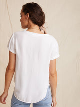 Short Sleeve V-Neck T-Shirt - White-Bella Dahl-Over the Rainbow