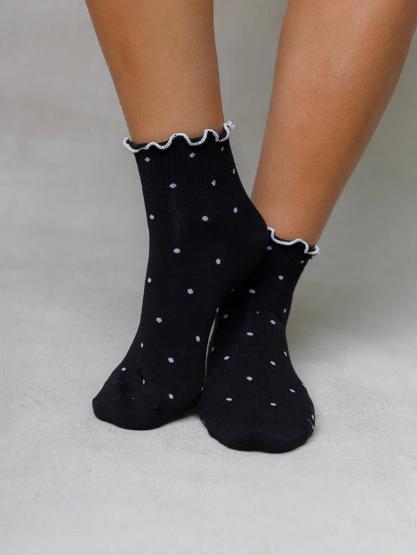 Polka Dot Frill Socks - Black-LIM LIM-Over the Rainbow