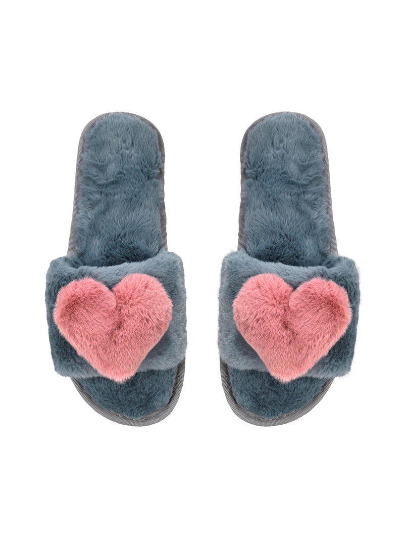 Plush Heart Slippers - Grey-LIM LIM-Over the Rainbow