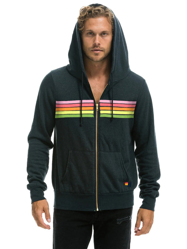 5 Stripe Zip Hoodie - Charcoal Pink Green (Exclusive)-AVIATOR NATION-Over the Rainbow