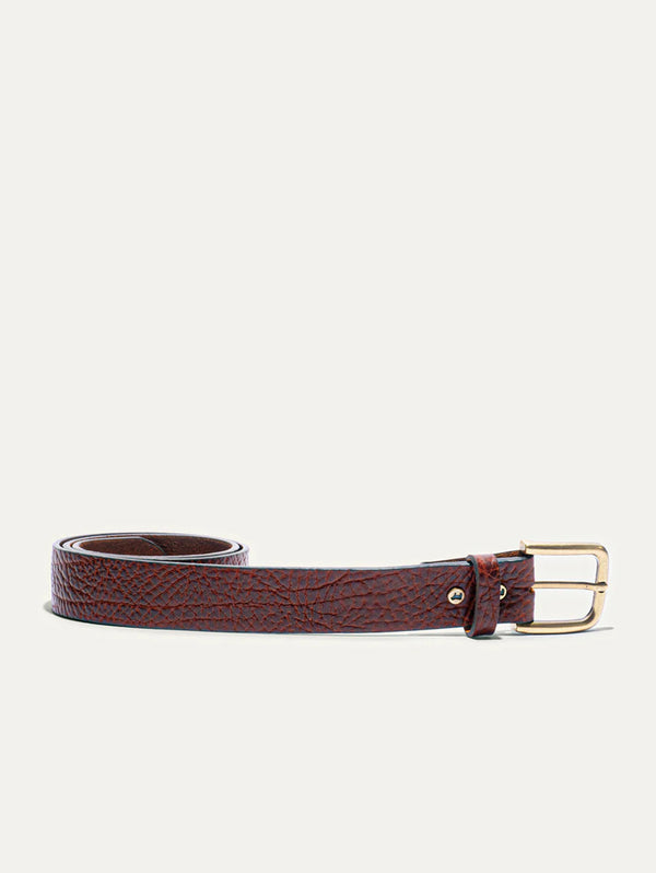 Shrunken American Bison Leather Belt - Cognac-WILL-Over the Rainbow