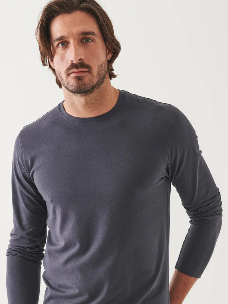 Pima Cotton Stretch Long Sleeve Tee - Constellation-Patrick Assaraf-Over the Rainbow