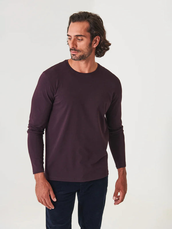 Pima Cotton Stretch Long Sleeve Tee - Bordeaux-Patrick Assaraf-Over the Rainbow