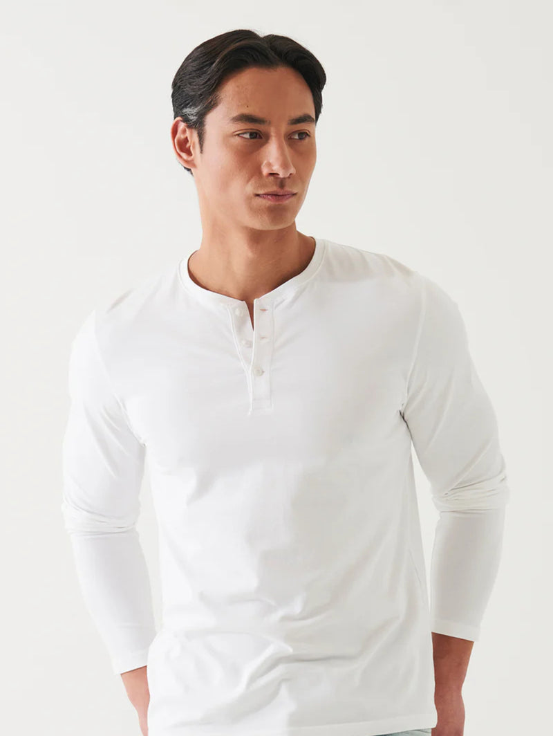 Iconic Pima Stretch Henley - White-Patrick Assaraf-Over the Rainbow