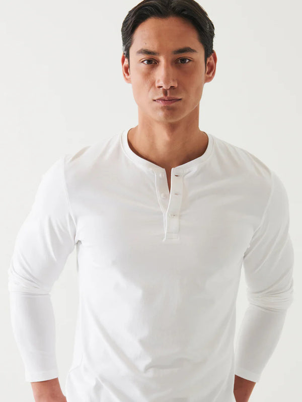 Iconic Pima Stretch Henley - White-Patrick Assaraf-Over the Rainbow