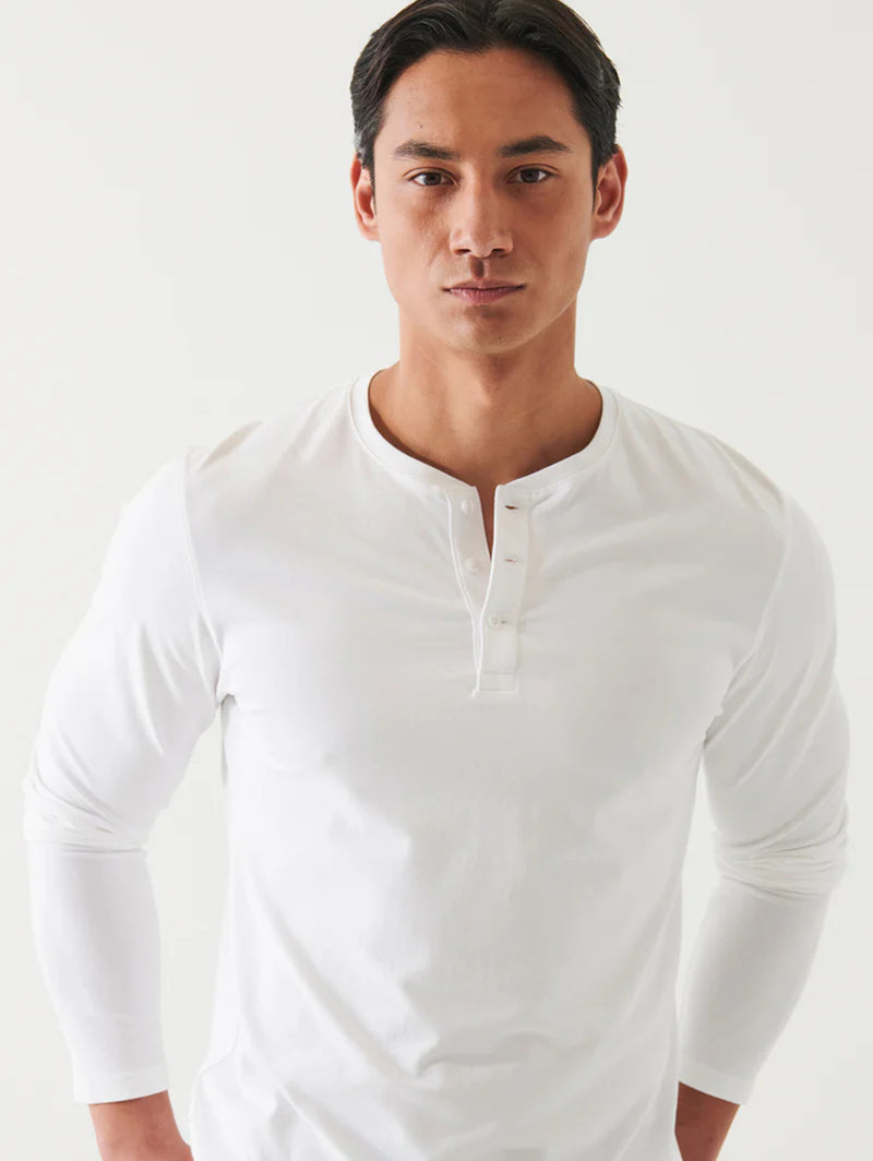 Iconic Pima Stretch Henley - White-Patrick Assaraf-Over the Rainbow