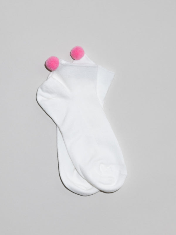 Pom Pom Short Sock - White-LIM LIM-Over the Rainbow