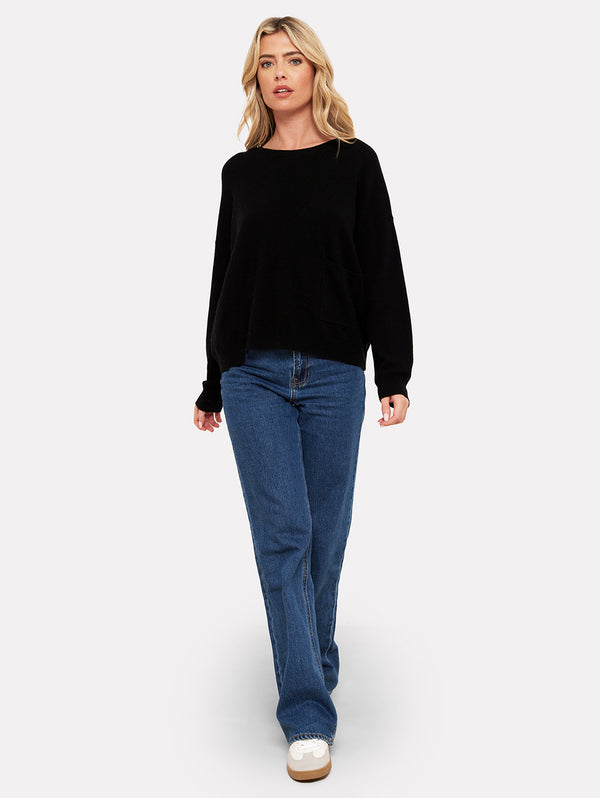 Pepper Split Hem Sweater - Black-BRODIE-Over the Rainbow