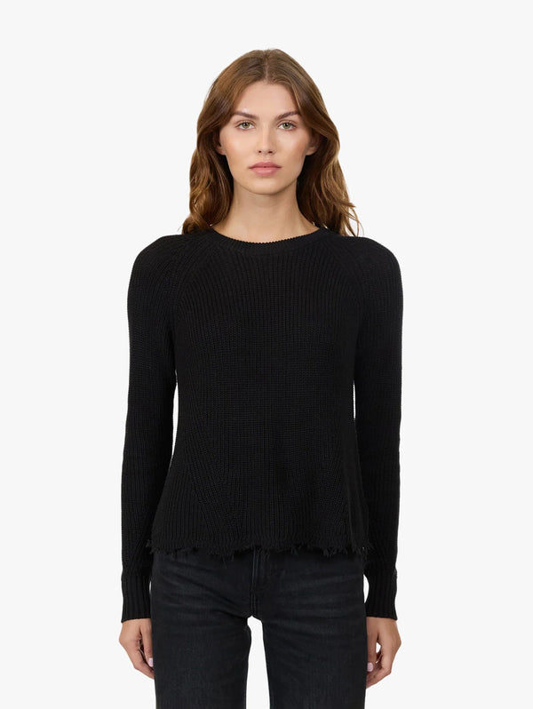 Distressed Scallop Shaker Sweater - Black-AUTUMN CASHMERE-Over the Rainbow