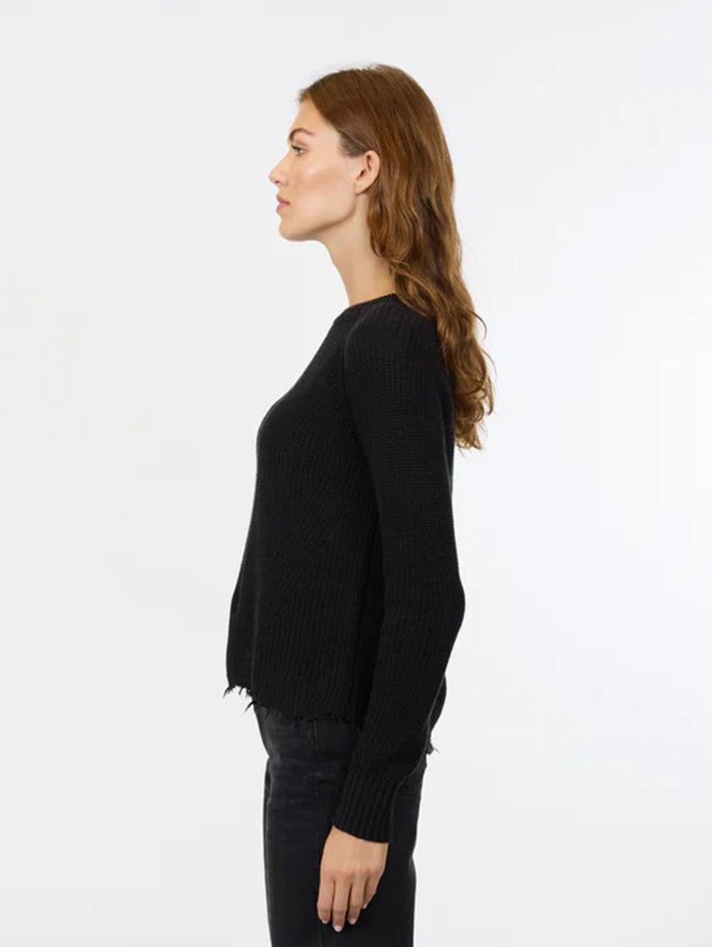 Distressed Scallop Shaker Sweater - Black-AUTUMN CASHMERE-Over the Rainbow