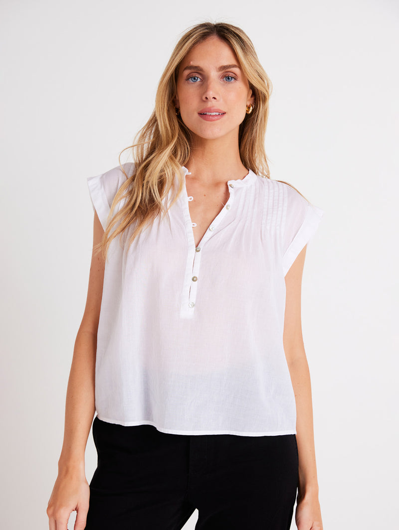 Short Sleeve Pintuck Pullover Top - White-Bella Dahl-Over the Rainbow