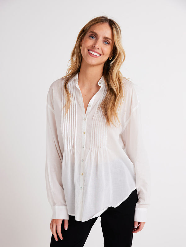 Pintuck Flowy Shirt - White-Bella Dahl-Over the Rainbow