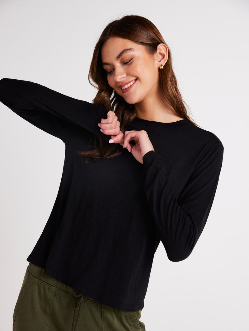 Long Sleeve Crew Neck Tee - Black-Bella Dahl-Over the Rainbow