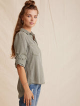 Split Back Button Down Shirt - Army-Bella Dahl-Over the Rainbow