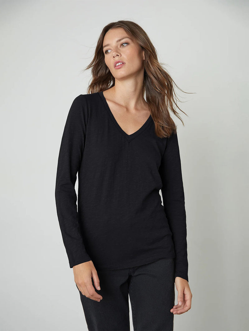 Blaire V-Neck Long Sleeve Top - Black-Velvet-Over the Rainbow