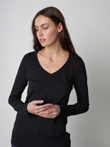 Blaire V-Neck Long Sleeve Top - Black-Velvet-Over the Rainbow