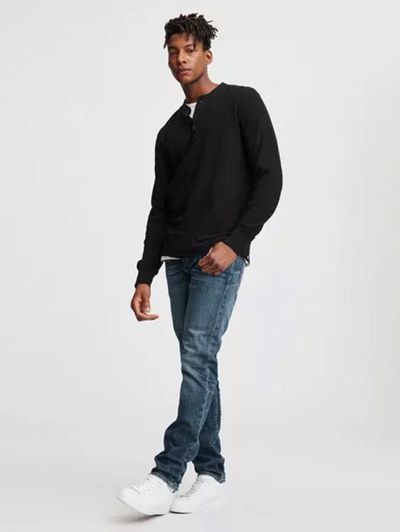 Long Sleeve Classic Henley Top - Jet Black-RAG + BONE-Over the Rainbow