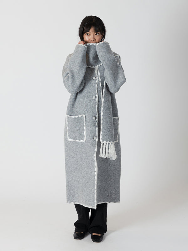 Delaney Whip Stitch Coat - Long Medium Grey-LYLA+LUXE-Over the Rainbow