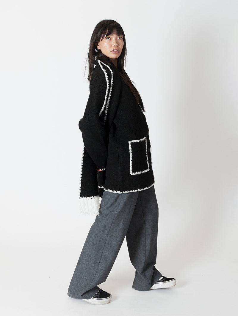 Delaney Whip Stitch Coat - Short Black-LYLA+LUXE-Over the Rainbow