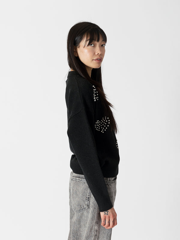 Dewey Crewneck - Black/Pearl Hearts-LYLA+LUXE-Over the Rainbow