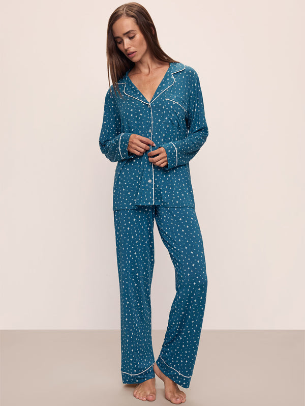 Gisele Long Printed PJ Set - Sapphire/Ivory-EBERJEY-Over the Rainbow