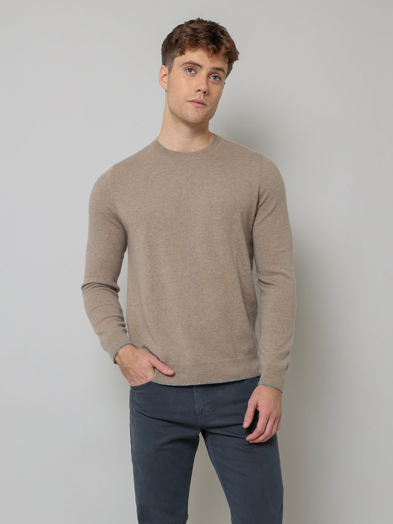 Cashmere Crew Neck Sweater - Sand-Patrick Assaraf-Over the Rainbow