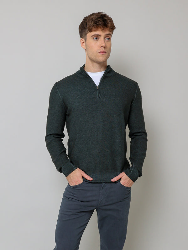 1/4 Zip Mock Sweater - Dusky Green-Patrick Assaraf-Over the Rainbow