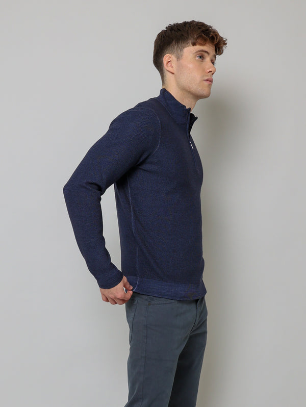 1/4 Zip Mock Sweater - Navy-Patrick Assaraf-Over the Rainbow