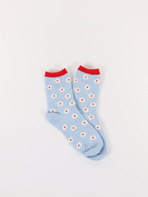 Daisy Puff Cotton Socks - Blue-LIM LIM-Over the Rainbow