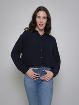 Larissa Gauze Button Up - Navy-Velvet-Over the Rainbow