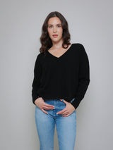 Relaxed V Neck Sweater - Black-AUTUMN CASHMERE-Over the Rainbow