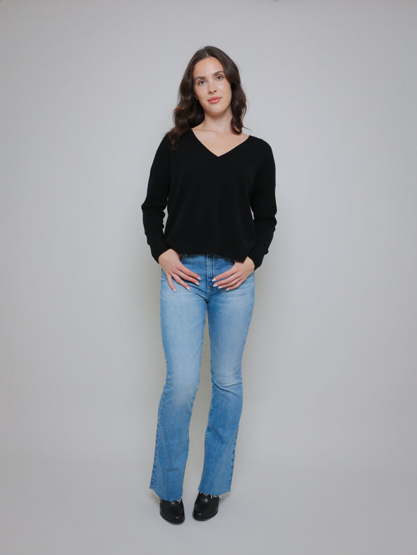 Relaxed V Neck Sweater - Black-AUTUMN CASHMERE-Over the Rainbow