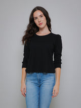 Wilda Slub Mutton Sleeve Top - Black-Velvet-Over the Rainbow