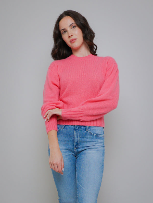 Cashmere Blouson Crew Sweater - Bright Tulip-WHITE + WARREN-Over the Rainbow