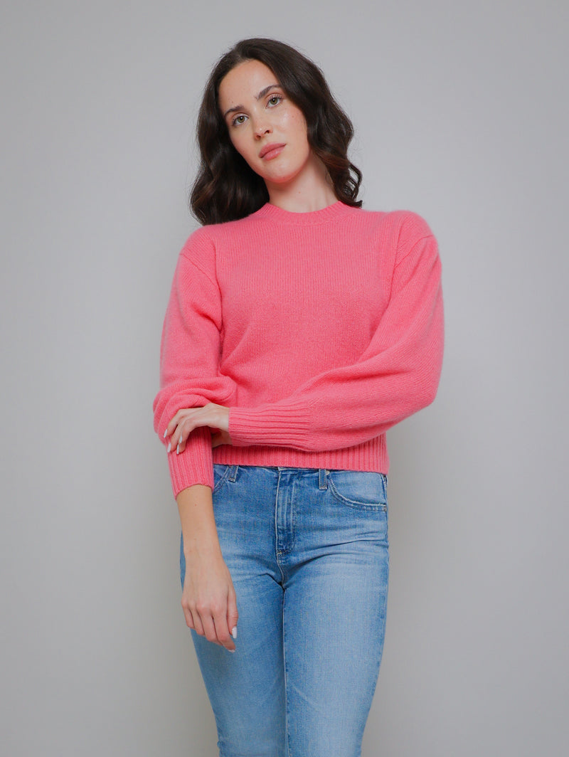 Cashmere Blouson Crew Sweater - Bright Tulip-WHITE + WARREN-Over the Rainbow