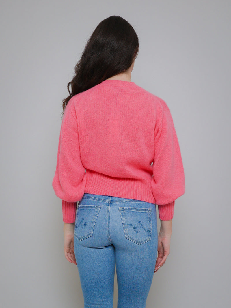 Cashmere Blouson Crew Sweater - Bright Tulip-WHITE + WARREN-Over the Rainbow