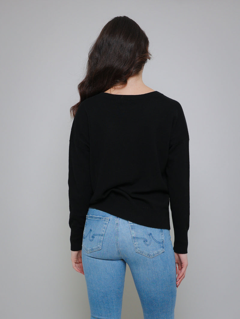 Relaxed V Neck Sweater - Black-AUTUMN CASHMERE-Over the Rainbow