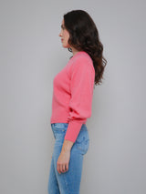 Cashmere Blouson Crew Sweater - Bright Tulip-WHITE + WARREN-Over the Rainbow