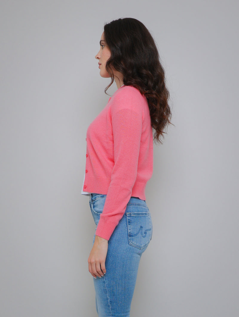 Essential Cashmere Crewneck Cardigan - Bright Tulip-WHITE + WARREN-Over the Rainbow